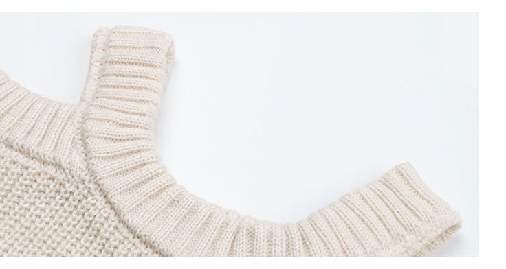 Solid Color One-line Neck Strapless Hollow Halterneck Sweater Dress